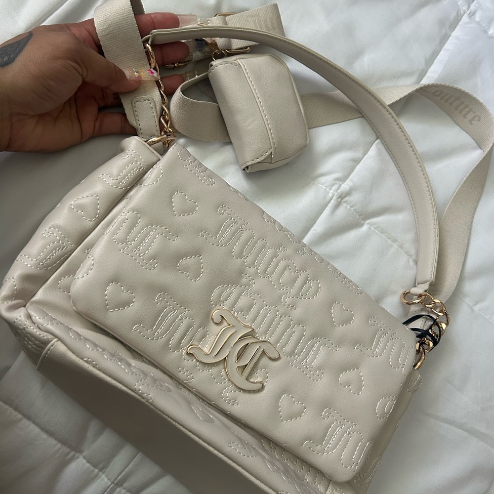 Juicy Couture Cream Textured Shoulder Bag with Silver Hardware